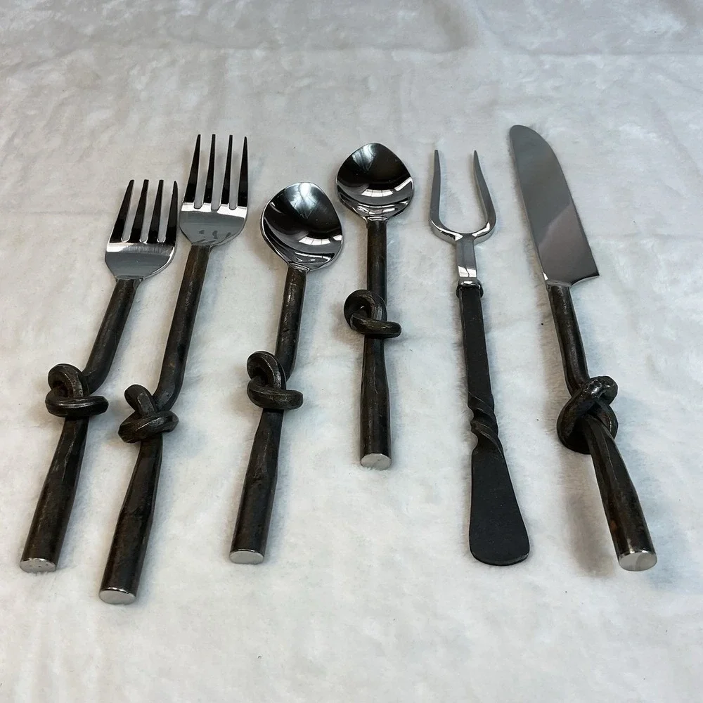 Gourmet Settings GS Twist 6 Pc Serving Utensil Set Stainless Wrought Iron